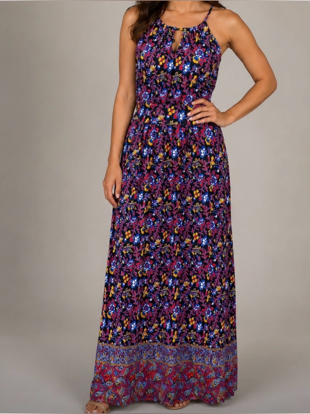 Jude Connally Mia Halter Maxi Dress Blue Floral Size Small Resortwear Jude Cloth